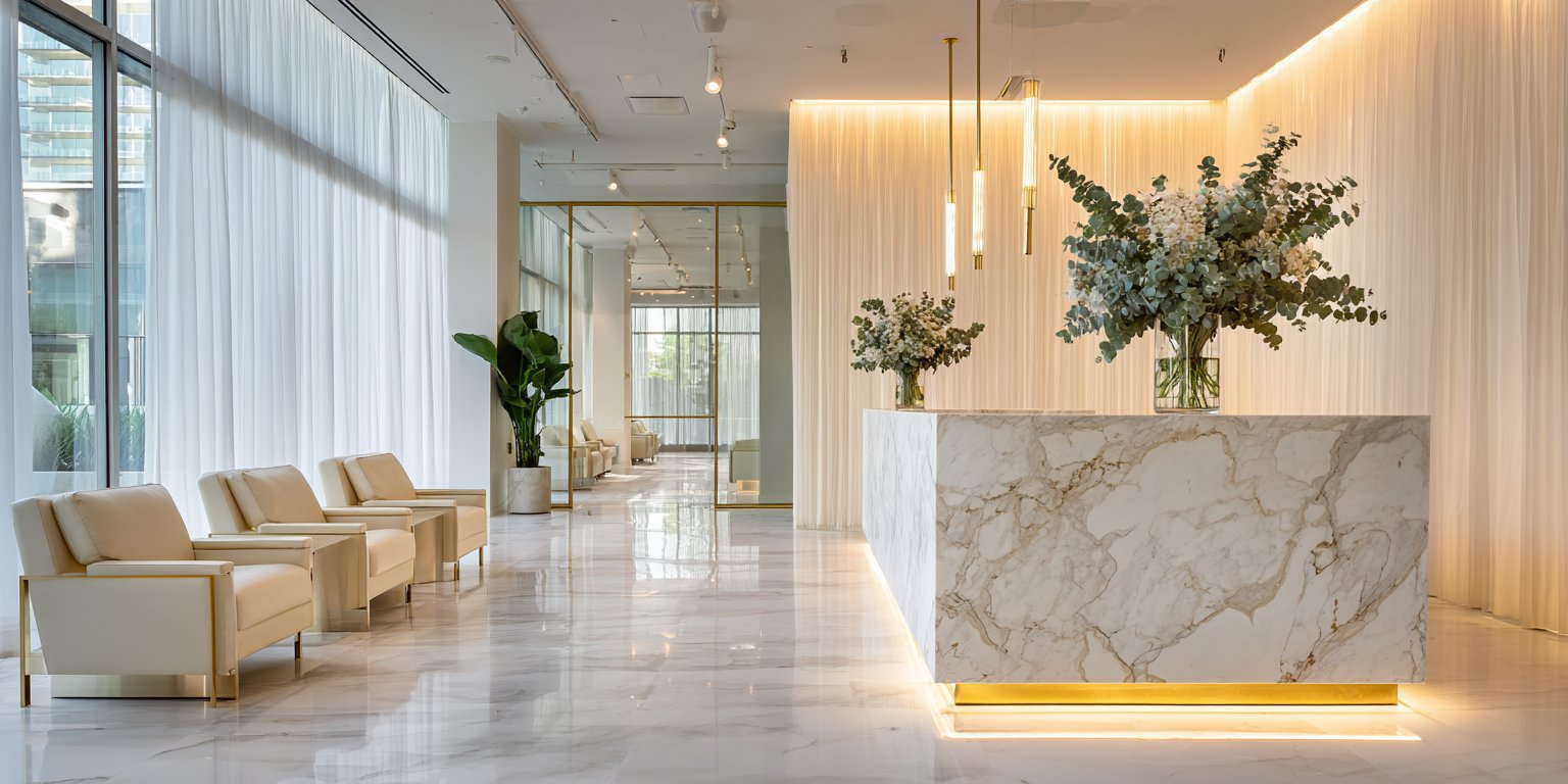 Moderne Hautarztpraxis – Empfangsbereich